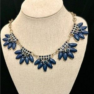 Navy blue fashion necklace in gold tone setting